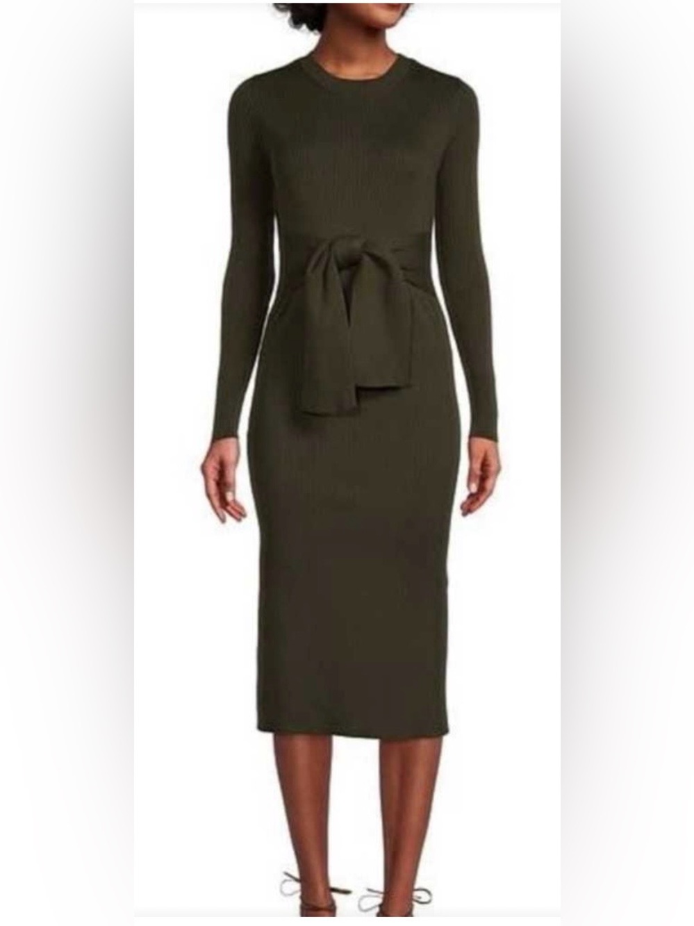 Gibson Latimer Dark Olive Rib-Knit Tie-Waist Sweater Dress Size XL